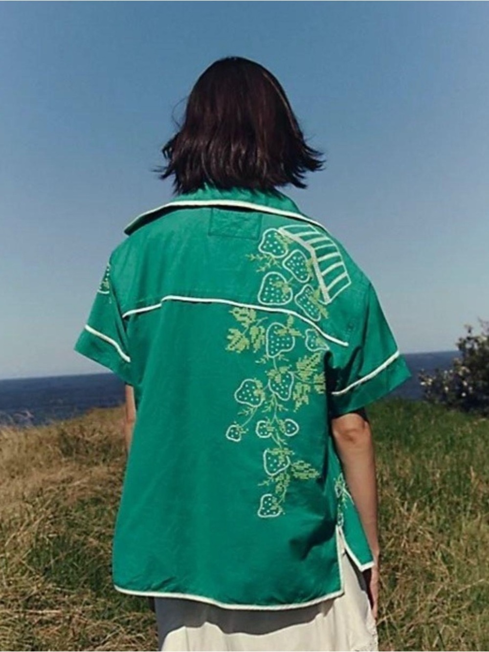 Free People Green Strawberry Shirt XS - Oversized Will fit up to L MSRP $168